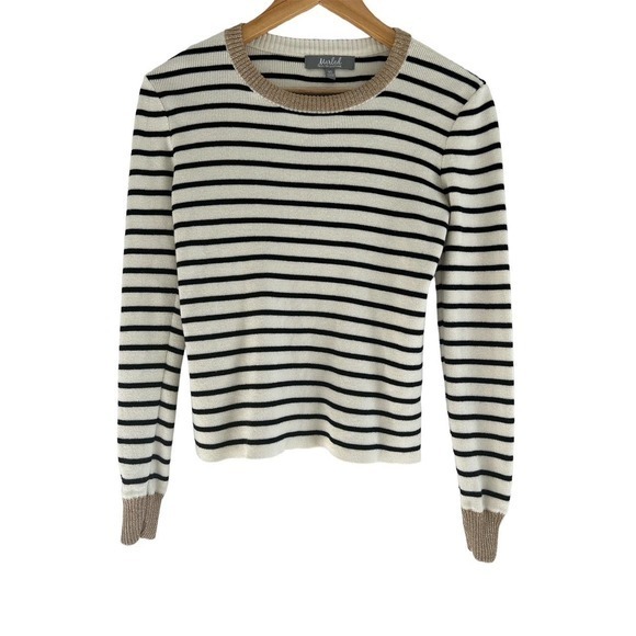 Marled Size XS Striped Sweater‎ with Gold Details Black Cream Gold - Picture 1 of 5